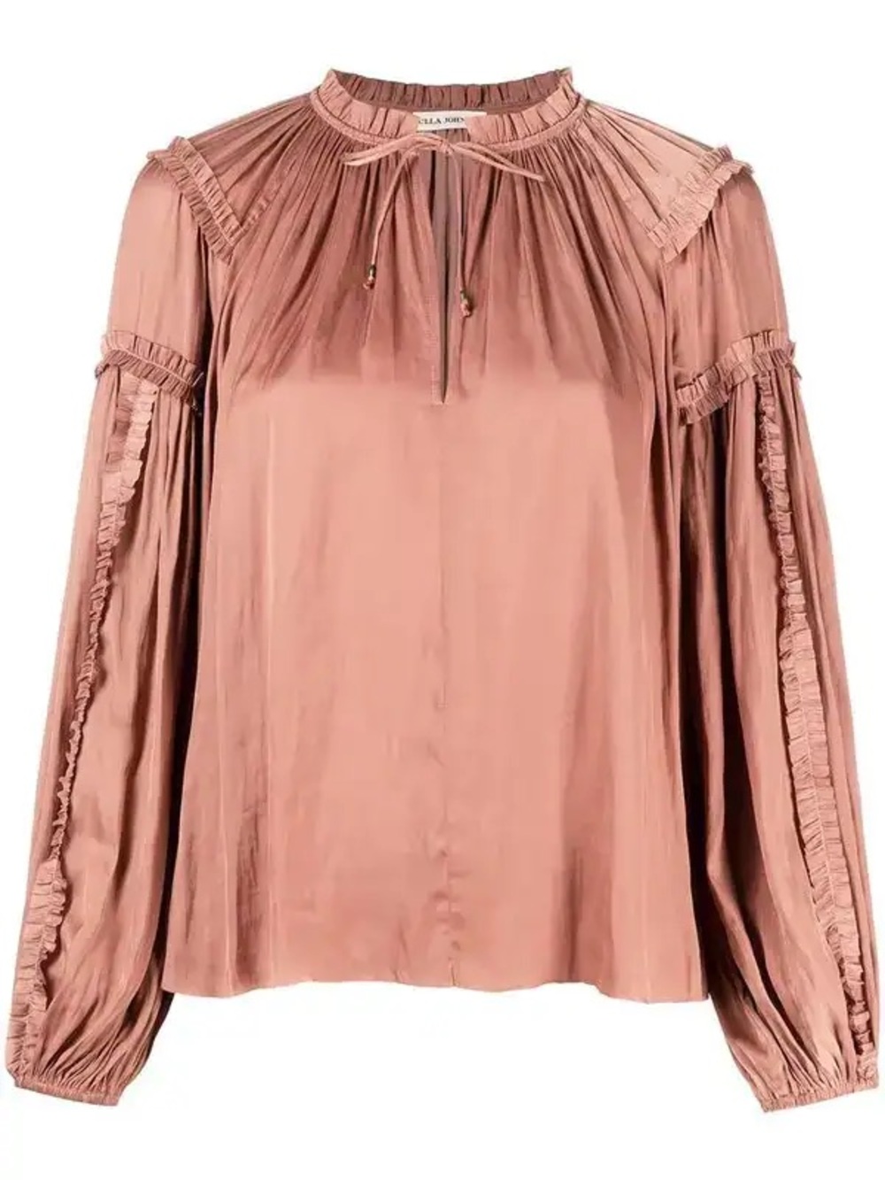 Ulla Johnson Copper pink Maeve satin blouse features delicate ruffles Sz 4